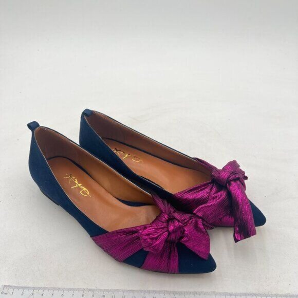 XYD Navy Bowknot Pointed Toe Slip On Low Heels Pumps Soft Suede Party Shoes - Picture 4 of 8